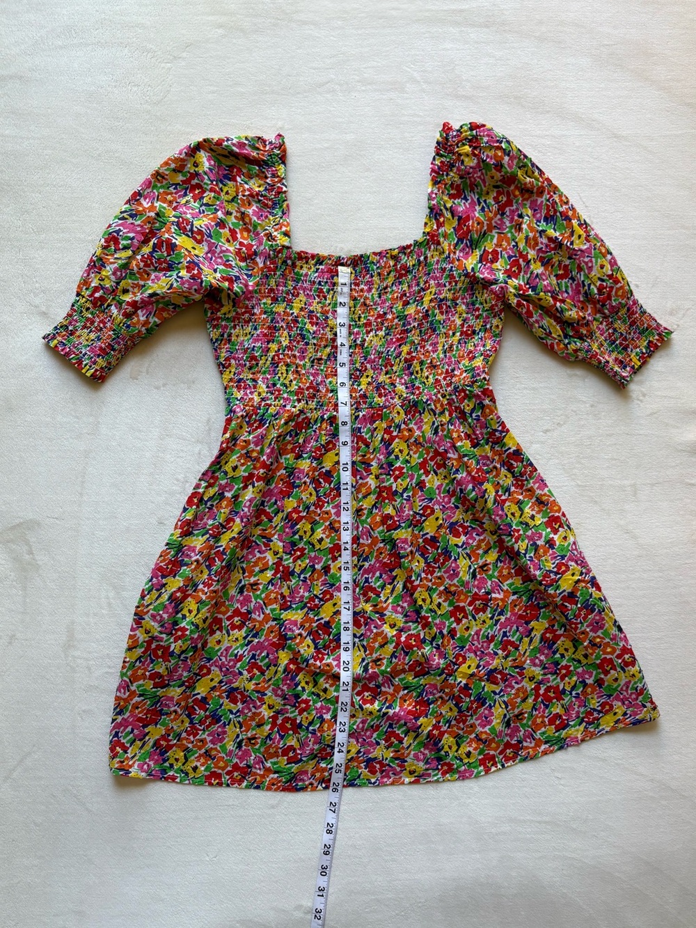 RIXO Floral Smocked Puff Sleeve Dress